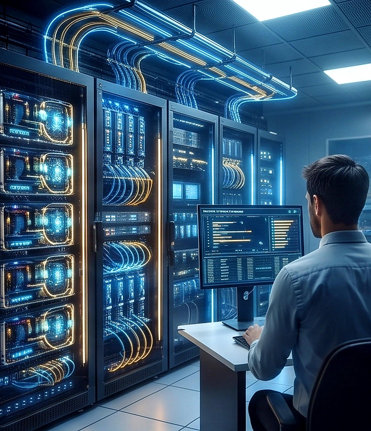 3D visualization of high-performance computing cluster and neural data server room